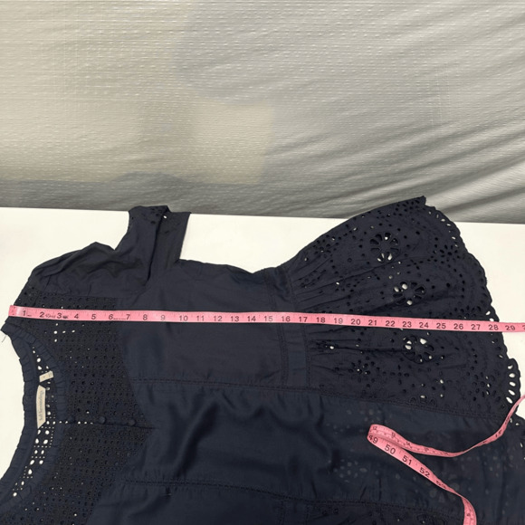 Soft Surroundings Womens S Alejandra Peplum Top Eyelet Bell Sleeves Tunic Navy - Picture 4 of 9